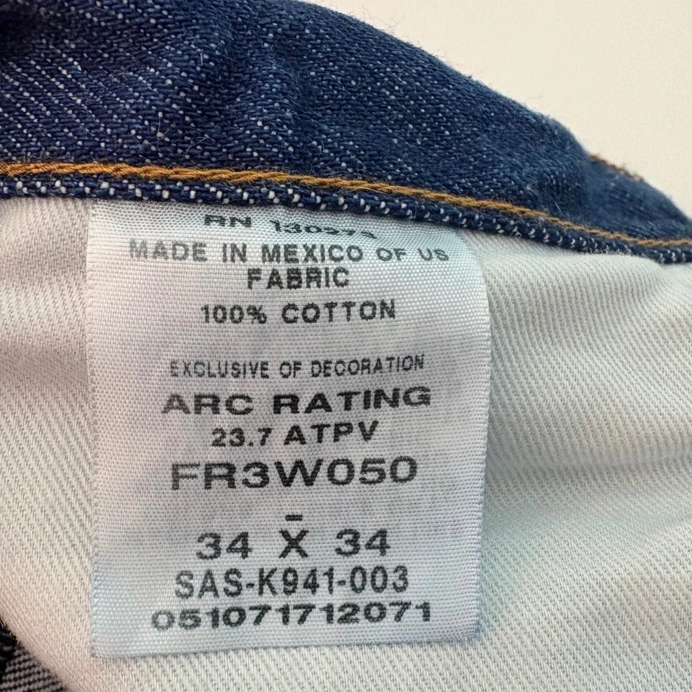Wrangler Riggs Workwear FR Flame Resistant Jeans Blue Straight Leg 34x34 FR3W050
